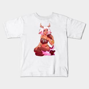 Beautiful faun girl is playing the Pan flute Kids T-Shirt